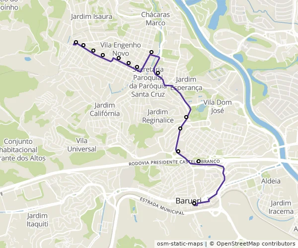 Mapa do itinerário da linha