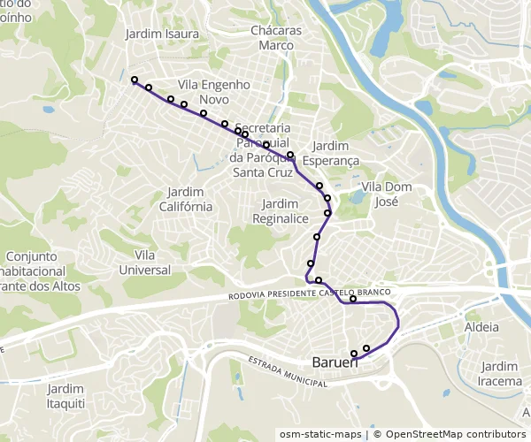Mapa do itinerário da linha
