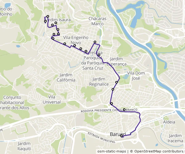 Mapa do itinerário da linha