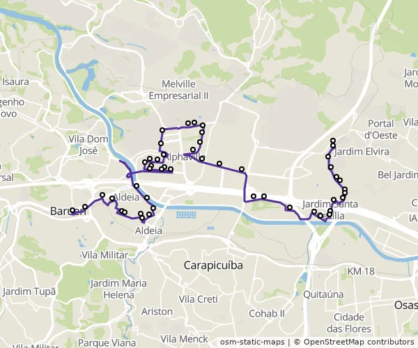 Mapa do itinerário da linha