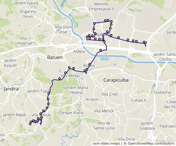 Mapa do itinerário da linha