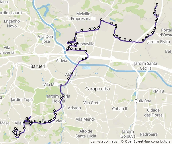 Mapa do itinerário da linha