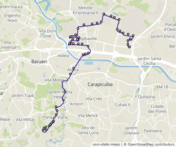 Mapa do itinerário da linha