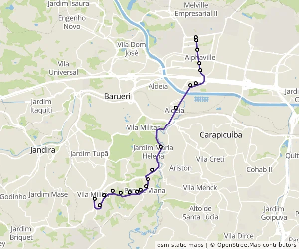 Mapa do itinerário da linha