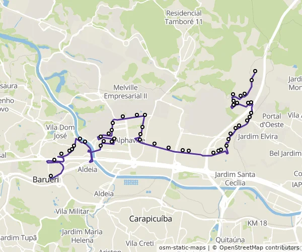 Mapa do itinerário da linha