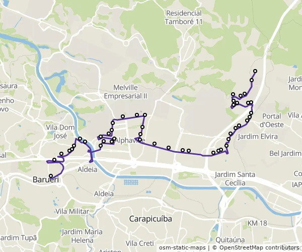 Mapa do itinerário da linha