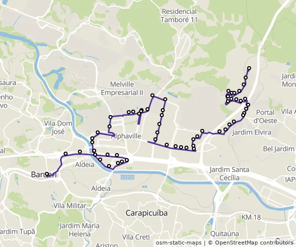 Mapa do itinerário da linha