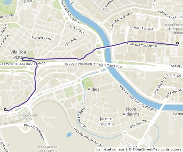 Mapa do itinerário da linha