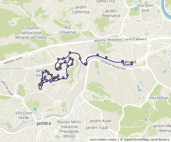 Mapa do itinerário da linha