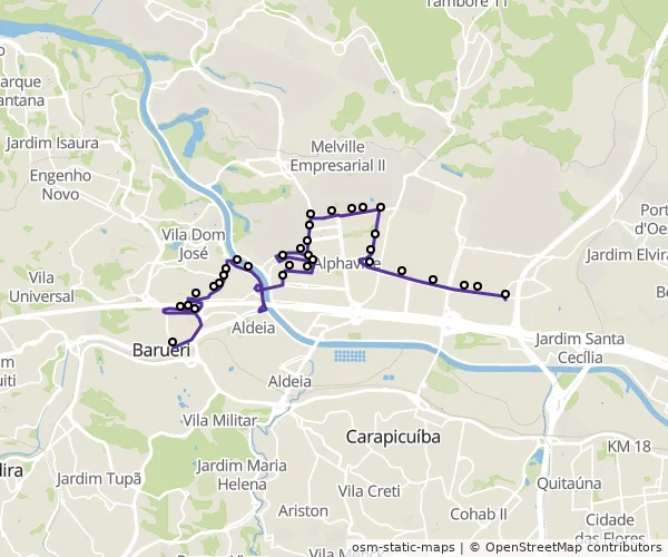 Mapa do itinerário da linha