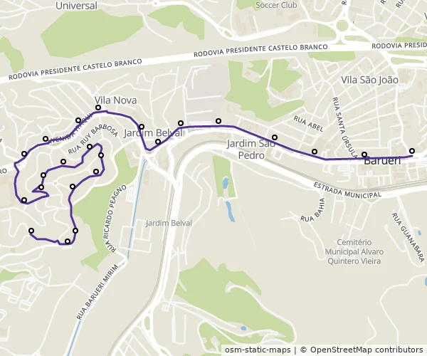 Mapa do itinerário da linha
