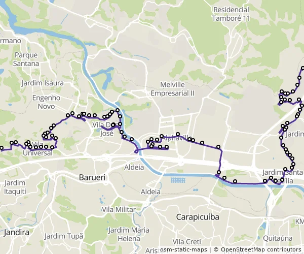 Mapa do itinerário da linha