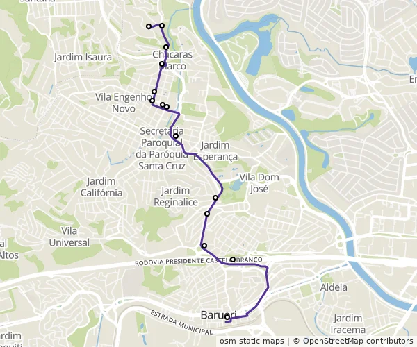 Mapa do itinerário da linha