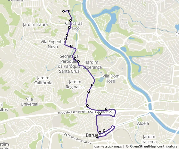 Mapa do itinerário da linha
