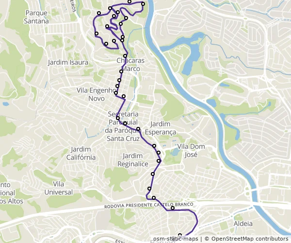 Mapa do itinerário da linha