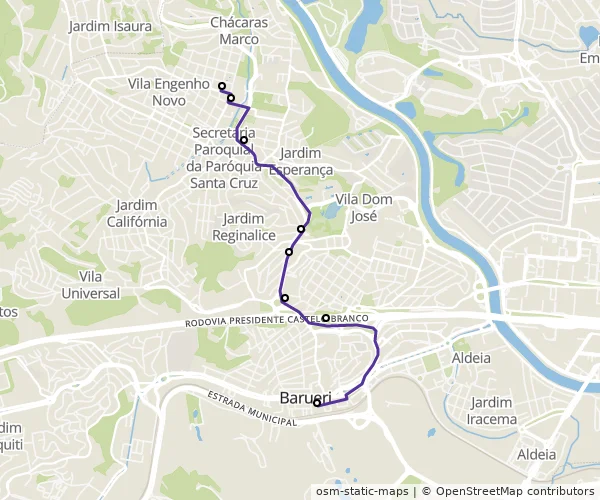 Mapa do itinerário da linha