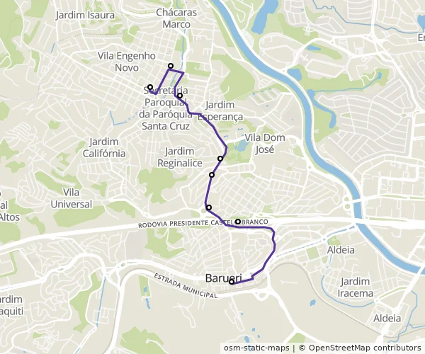 Mapa do itinerário da linha