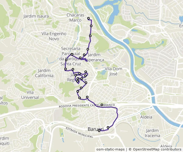 Mapa do itinerário da linha