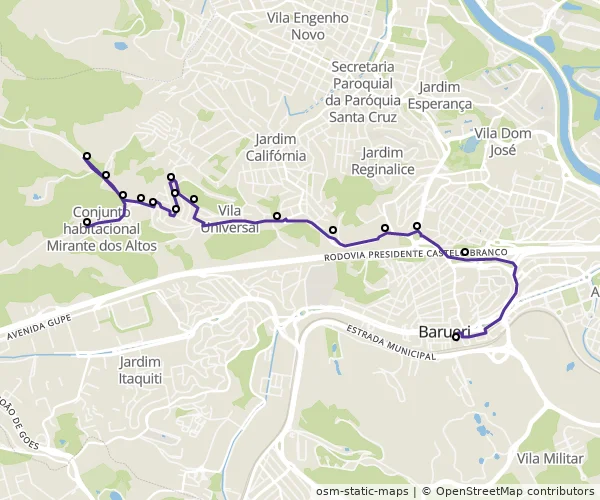 Mapa do itinerário da linha