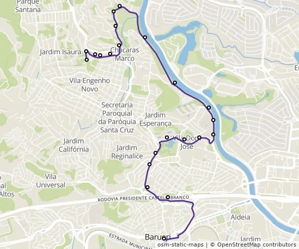 Mapa do itinerário da linha