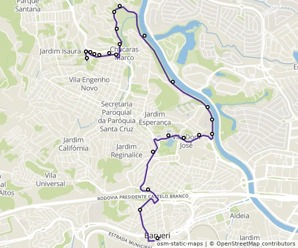 Mapa do itinerário da linha
