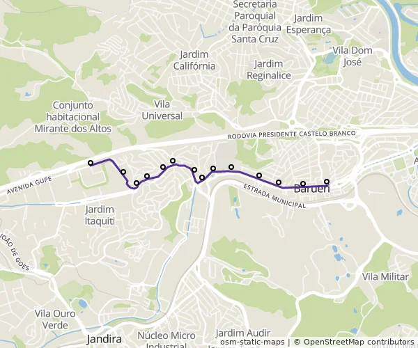 Mapa do itinerário da linha