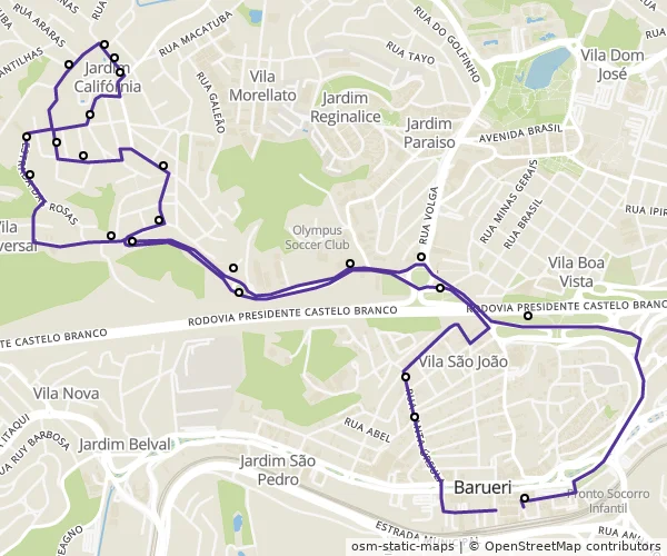 Mapa do itinerário da linha