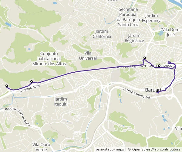 Mapa do itinerário da linha