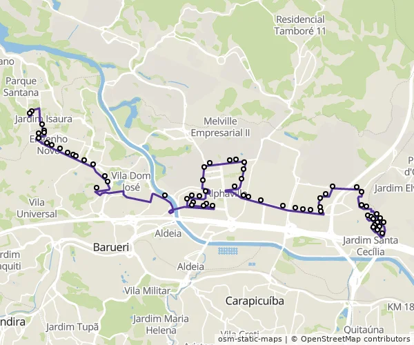 Mapa do itinerário da linha