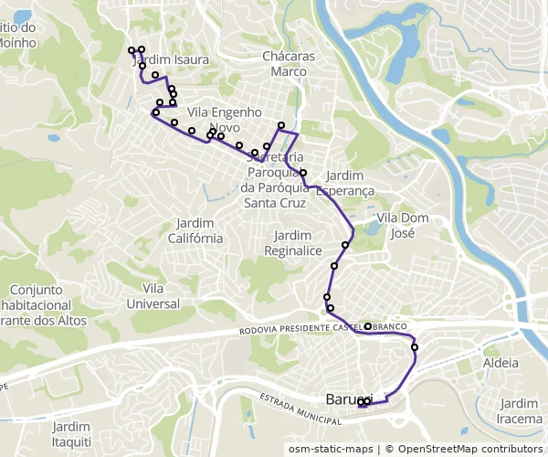 Mapa do itinerário da linha