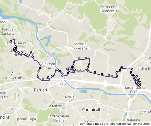 Mapa do itinerário da linha