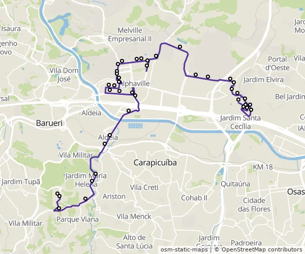 Mapa do itinerário da linha