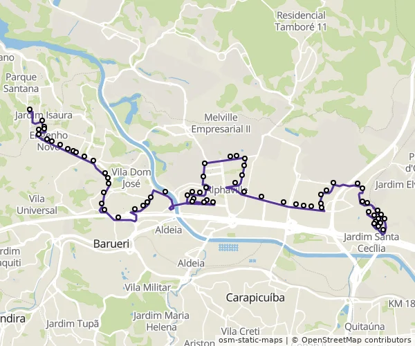 Mapa do itinerário da linha