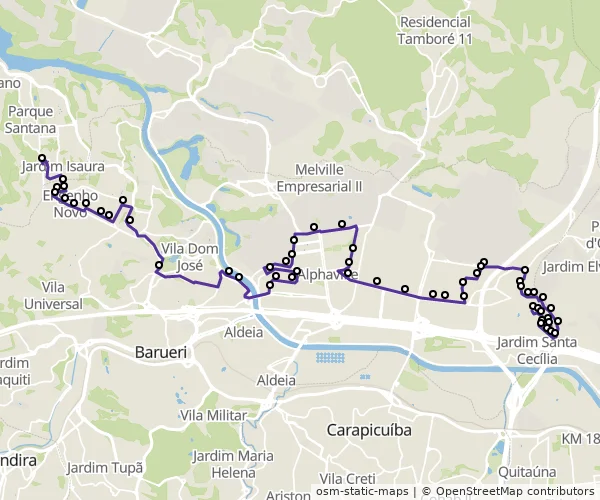Mapa do itinerário da linha