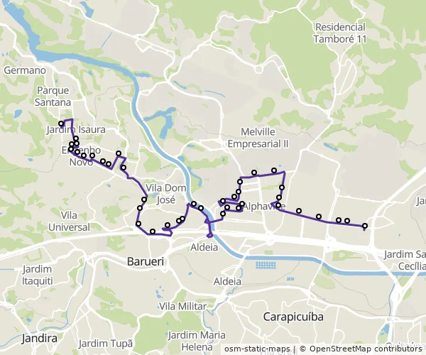 Mapa do itinerário da linha
