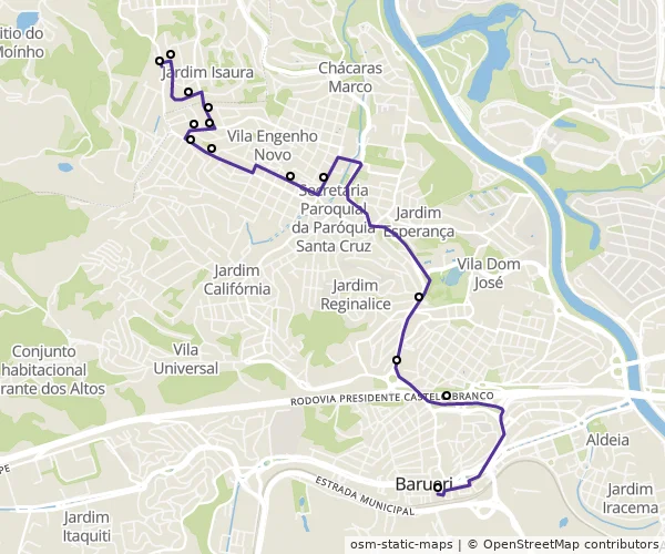 Mapa do itinerário da linha