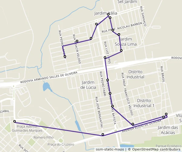 Mapa do itinerário da linha