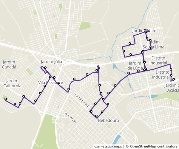 Mapa do itinerário da linha