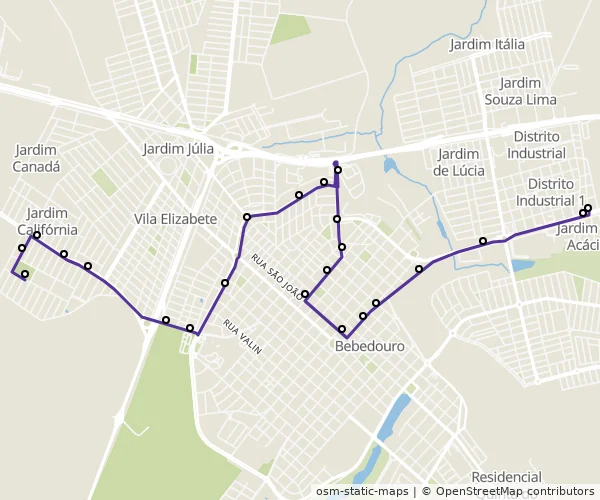 Mapa do itinerário da linha