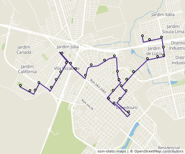 Mapa do itinerário da linha