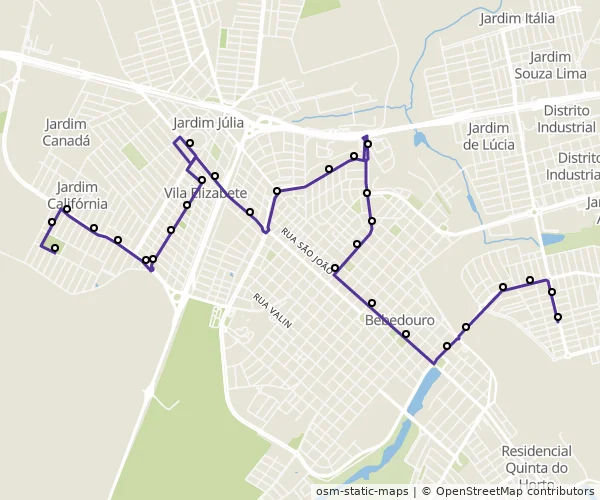 Mapa do itinerário da linha