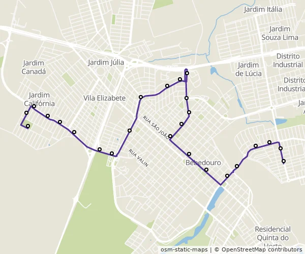 Mapa do itinerário da linha