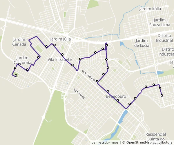 Mapa do itinerário da linha
