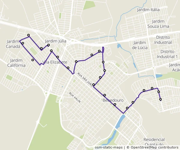 Mapa do itinerário da linha