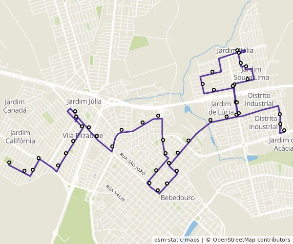 Mapa do itinerário da linha