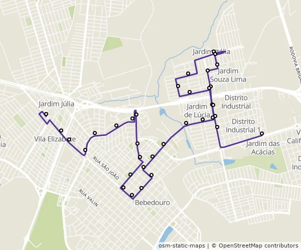 Mapa do itinerário da linha