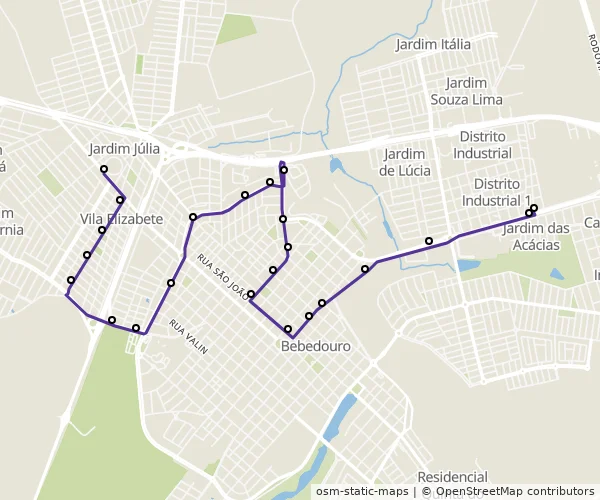 Mapa do itinerário da linha
