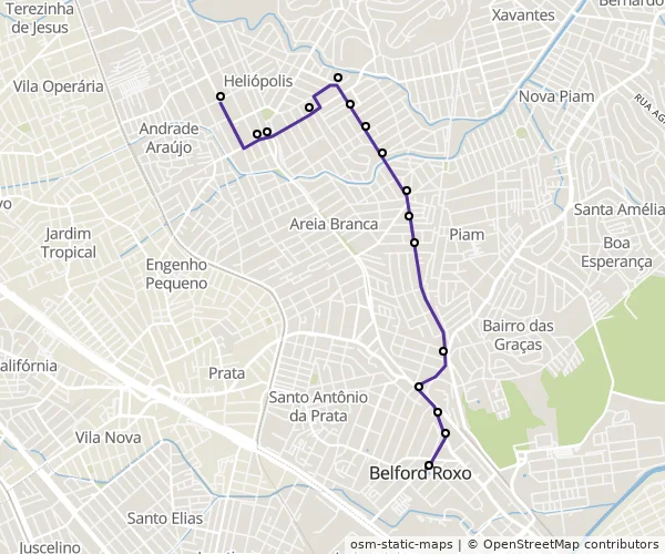 Mapa do itinerário da linha