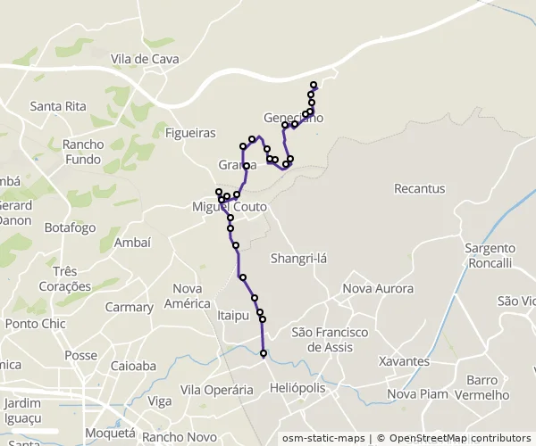 Mapa do itinerário da linha
