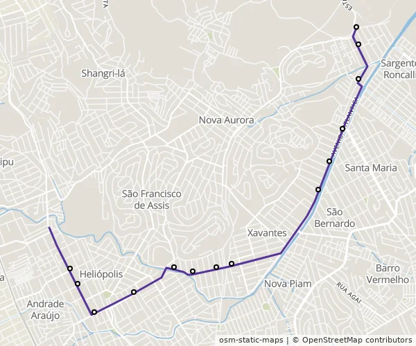 Mapa do itinerário da linha